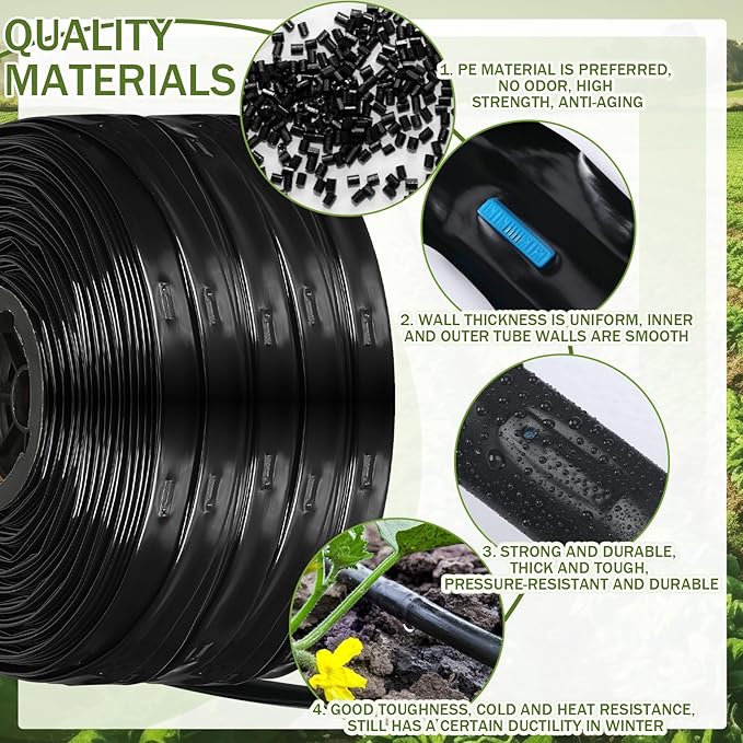 500 ft 5/8 Inch Drip Tape Irrigation Kit Drip Tape 16 Mil 8" Spacing Hose Garden Watering Tubing System Automatic Irrigation Equipment for Plant, Landscape, Yard, Lawn and Farm