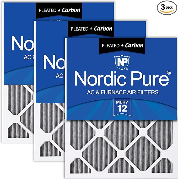 Nordic Pure 16x16x1 (Actual Size: 15 3/4 x 15 3/4 x 3/4) Furnace Air Filters MERV 12 Pleated Plus Carbon 3 Pack