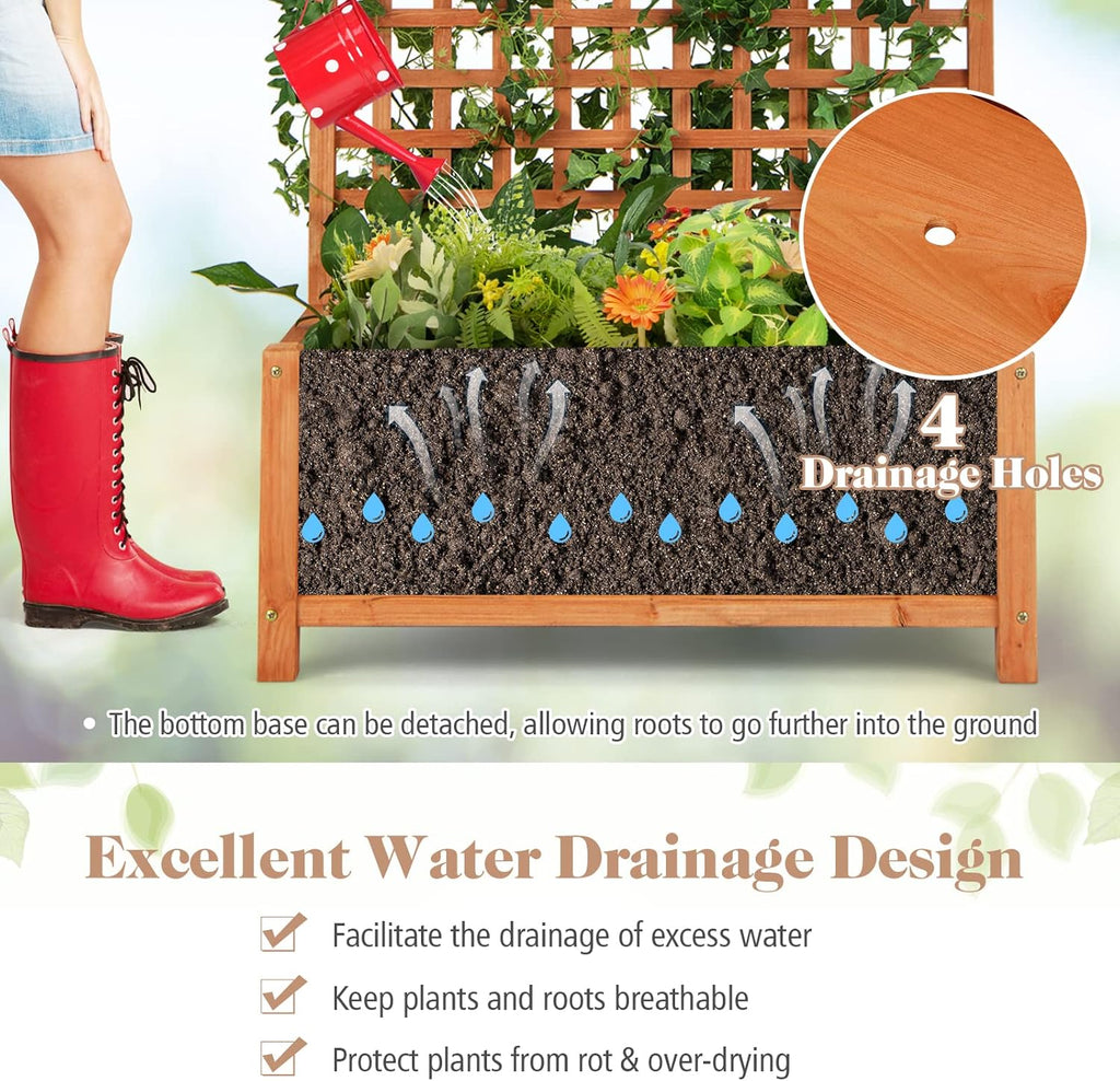 S AFSTAR Planter with Trellis Set of 2, 35.5x17.5x72.5 inch Wood Planter Box with Lattice Trellis & Hanging Roof, Removable Base, Plant Box for Climbing Plant Flower Rose Grape Cucumber