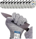 Dowellife Cut Resistant Gloves Food Grade Level 5 Protection, Safety Kitchen Cuts Gloves for Oyster Shucking, Fish Fillet Processing, Mandolin Slicing, Meat Cutting and Wood Carving. (Medium-12 Pairs)