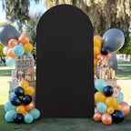 7.2FT Black Arch Backdrop Cover - Polyester Fitted Wedding Arch Stand Covers Round Top Chiara Arch Backdrop Cover for Birthday Party Banquet Photo Background Decoration