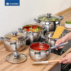 Daniks Modern Stainless Steel Stock Pot with Glass Lid – Induction 4 Quart, Dishwasher Safe, Heatproof Handles, For Soup, Pasta, Stew, Silver
