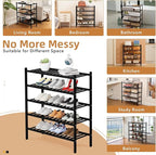 5 Tier Bamboo Shoe Rack Storage Organizer for Closet, Multifunctional Stackable Free Standing Shoe Shelf Organizer for Small Space,Entryway, Hallway, Bathroom27 x11 x32 (Black, 5 Tier)