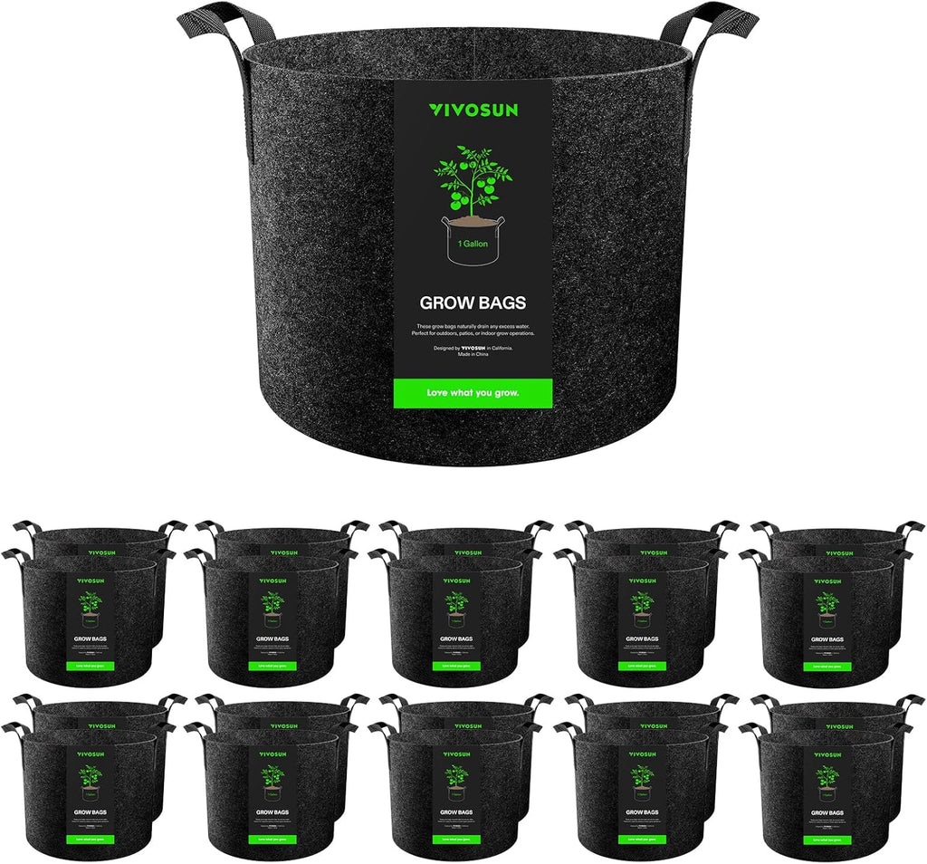 VIVOSUN 20-Pack 1 Gallon Grow Bags, Heavy Duty Thickened Nonwoven Fabric Pots with Handles for Flowers Fruits and Vegetables Black