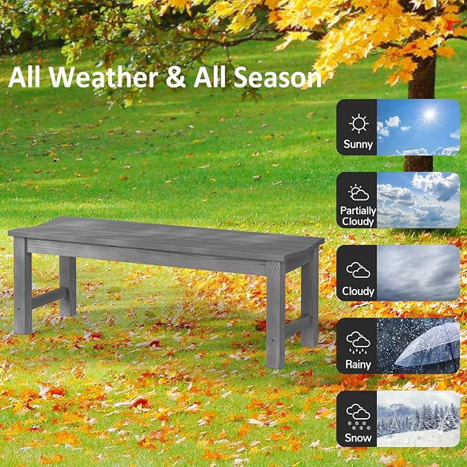 Outdoor Bench, 2-Person Patio Backless Bench Holds up to 800lbs, Weatherproof Garden Bench That Never Rot and Fade, Suit for Backyard, Porch, Patio, Deck and Entryway (Grey)