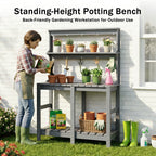 Polyhouz Outdoor Potting Bench with 3 Tier, All-Weather Patio Potting Table with Tool Hooks, HDPE Gardening Table for Backyard, Garden, Grey