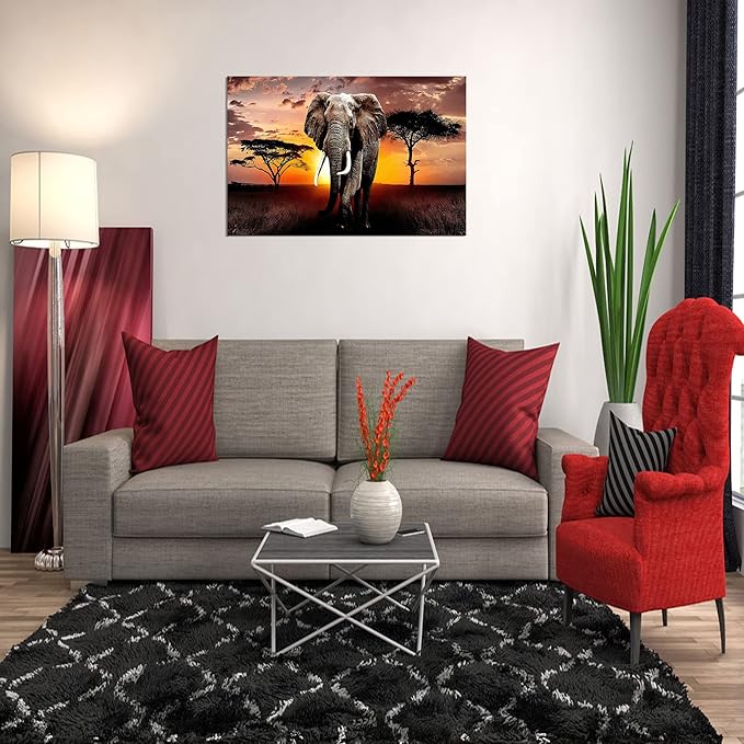 XXMWallArt FC3069 Canvas Wall Art Elephant Picture African Wild Animals Artwork Painting Print for Living Room Bedroom Kitchen Home and Office Wall Decor