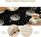 Mystical Celestial Table Runner, Vintage Bohemian Black Yin Yang Symbol Moon Stars Print Table Runner for Office Kitchen Dining Wedding Party Home Coffee Table, 13x108inch