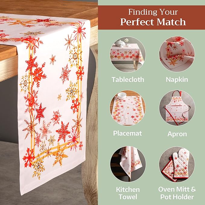 Maison d' Hermine Table Runner 100% Cotton Single Layer Table Runners 108 inches Long for Thanksgiving Christmas Decorations Home Kitchen Dining Party Wedding (Crystal Star, 14.5" x 108")