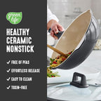 GreenLife Nonstick 12” (5QT) All in One Deep Skillet Wok with Lid, PFAS-Free Non-Toxic Ceramic Multi-Purpose Pan, Induction, All Stovetop, Egg, Stir Fry, Saute, Stay Cool Handle, Graphite
