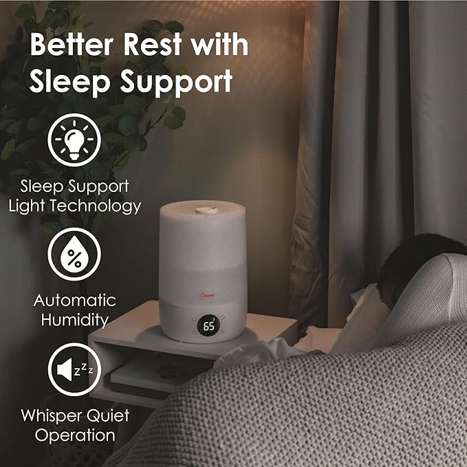 Crane Ultra-Quiet 3-in-1 Humidifier, Essential Oil Aroma Diffuser & Soothing Sleep Light - Compact 1.2 Gallon Capacity with Adjustable Night Light & Fragrance Tray - Ideal for Bedroom and Office