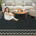 OJIA Easy Jute Washable Rugs 5x7 Outside Rug, Modern Outdoor Patio Rug for Living Room Wavy Border Indoor Outdoor Rug Farmhouse Non-Slip Black Carpet Geometric Area Rug for Backyard Dining Room