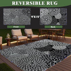 Outdoor Rug 9x12 ft with LED Light, Waterproof Reversible Outdoor Plastic Straw Rug for Patios Clearance, Large Outdoor Area Rug Carpet RV Mat for Camping Backyard Deck Porch Beach