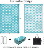 Pauwer Waterproof Outdoor Rug 9x12, Reversible Plastic Straw Patio Camping Rug, Indoor Outdoor RV Mat Carpet for Deck, Camper, Porch, Balcony, Backyard, Picnic, Geometric Teal