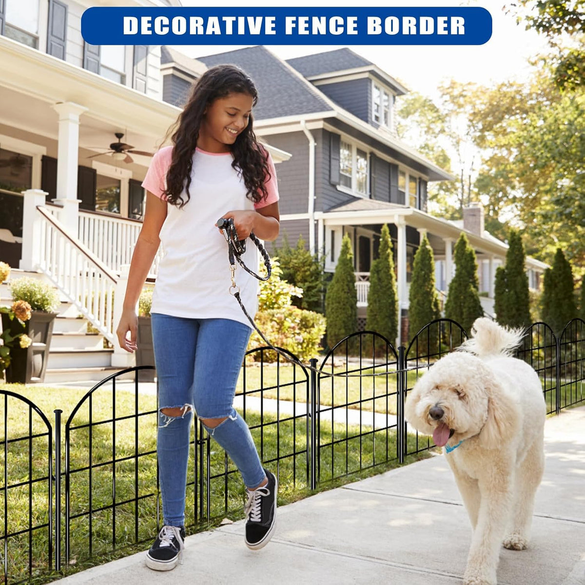26 Pack Decorative Garden Fence, 22in X 28ft Arched No Dig Fence Border, Garden Edging Border, Rustproof Metal Animal Barrier with Ground Stake for Dog, Rabbit, Outdoor Yard Patio Decor