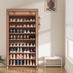 Laiensia 9-Tier Vertical Shoe Rack Organizer, Space Saving Shoe Storage Organizer, Non-Woven Cover Shoe Shelf Holds 36-45 Pairs for Bedroom, Hallway, Closet Entryway, Brown
