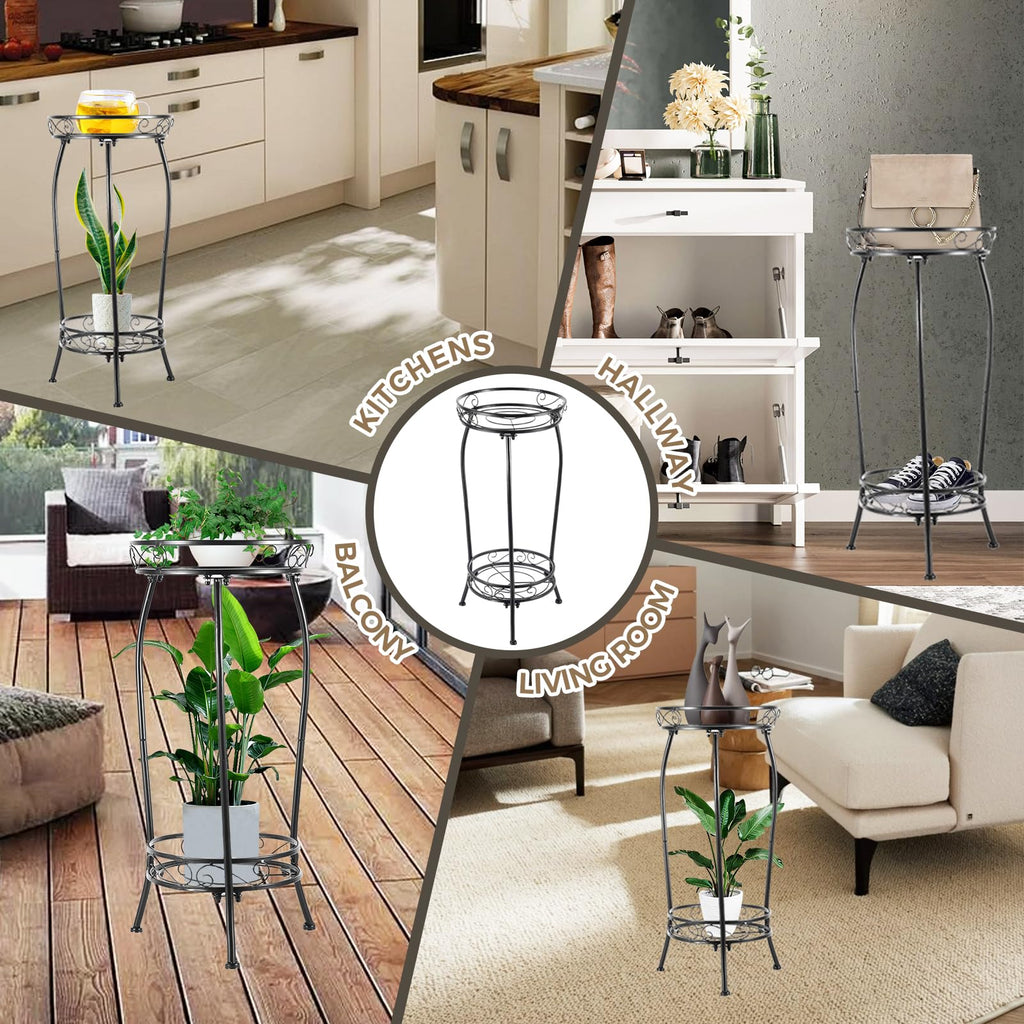 Kavlium Plant Stand Indoor Outdoor, Tall Black Metal, 2 Tier 27.1 Inch