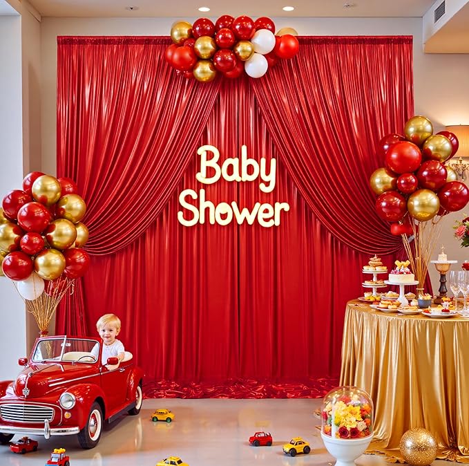 20ftx10ft Red Sequin Backdrop Curtain for Parties, Wrinkle Free Thick Glitter Sparkle Photo Backdrop Drapes 4 Panels 5x10FT Shimmer Back Drop Cloth for Wedding Birthday Photography Background