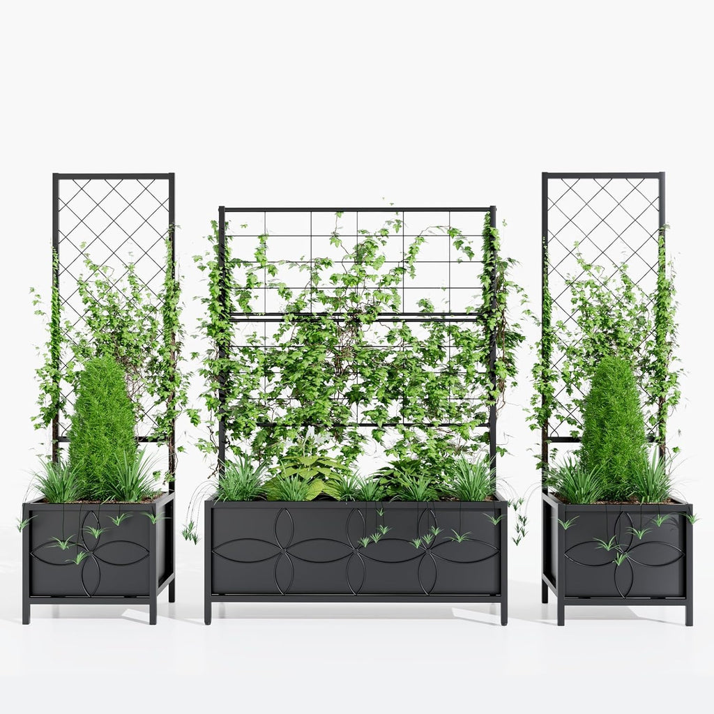 Zhongma 15.75 x 15.75 x 55 in Raised Garden Bed with Trellis,Heavy Duty Plant Box for Climbing Plants with Drainage Hole, Metal Lattice Planter Gardon Box with Inner Fabric Liners.