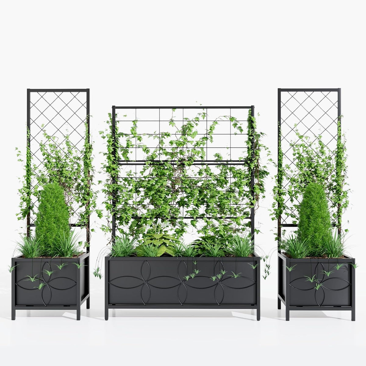 Zhongma Sturdy Raised Garden Bed with Trellis (15.75 x 35.43 x 48.8 in) for Vegetables Flower, Planter Box for Backyard Patio Balcony