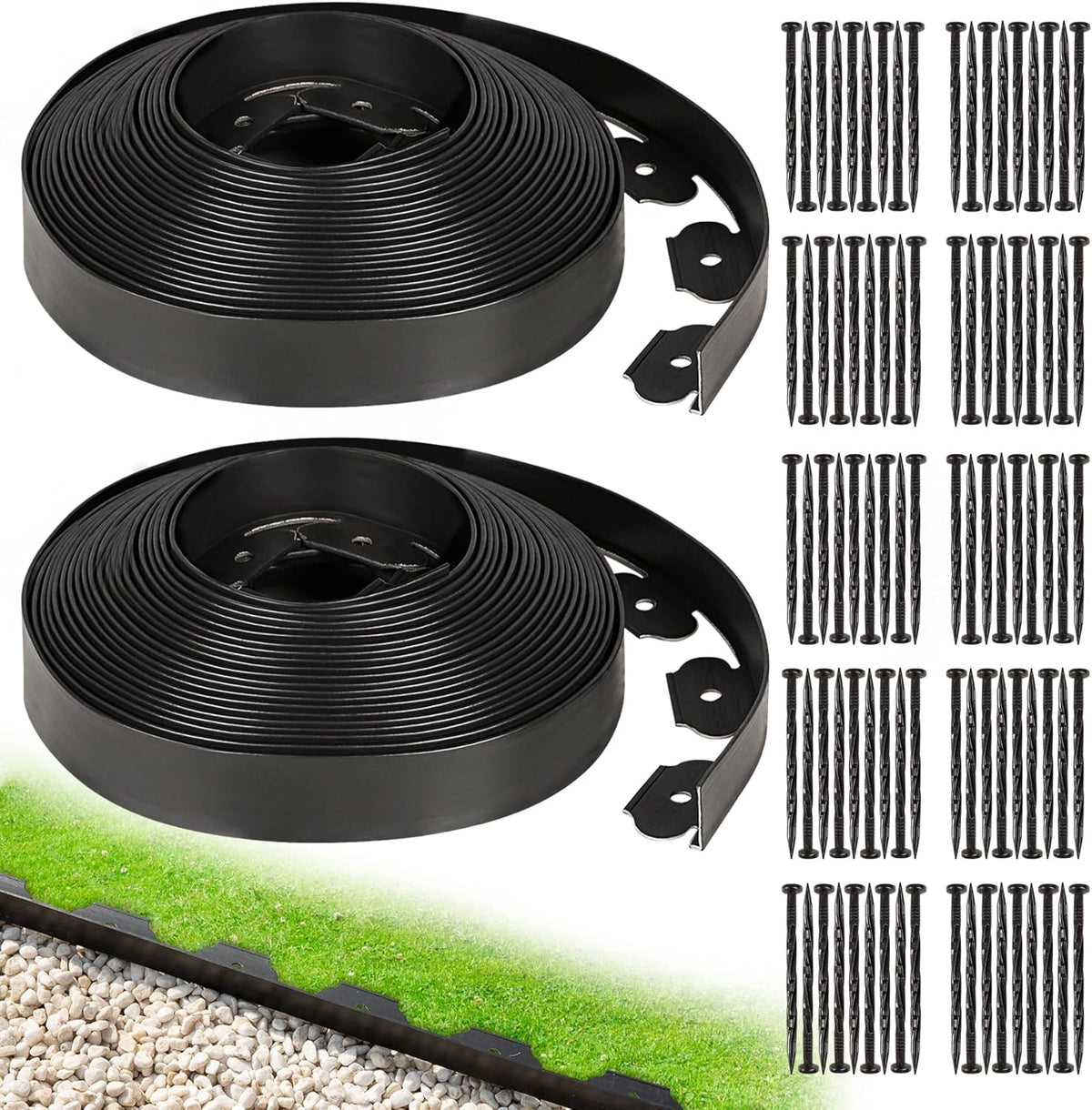 1.5 Inch Garden Edging Border 100FT, Plastic Edging for Landscaping with 120pcs Spikes