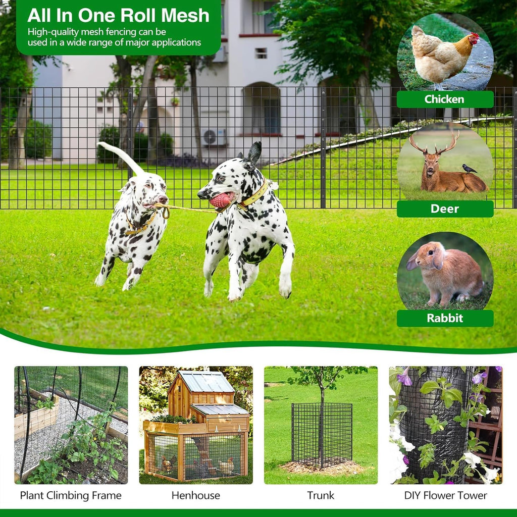 Welded Wire Fence, 50ft(L) x 24inch(H) Garden Fence for Dog, 2 Inch x 3 Inch 16GA Fencing for Chicken, PVC Coated Anti-Rust Roll Metal Wire Mesh Fence for Yard Vegetable, Black