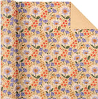 WRAPAHOLIC Kraft Floral Wrapping Paper Roll - Mini Roll - 17 Inch x 9.8 Feet - Watercolor Flower Wrapping Paper, Perfect for Wedding, Birthday, Bridal Shower, Tea Party