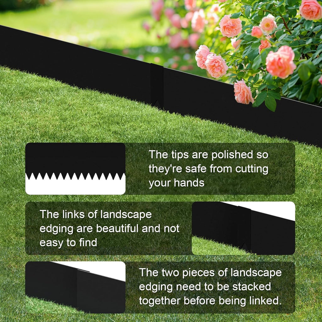 6PCS Galvanized Steel Landscape Edging Kit, 40" L x 12.5" H (20ft Total) Steel Landscape Lawn Edging for Lawn Yard, Coated Bendable Metal Strips, No-Dig Hammer-in Edging Border w/7Clips
