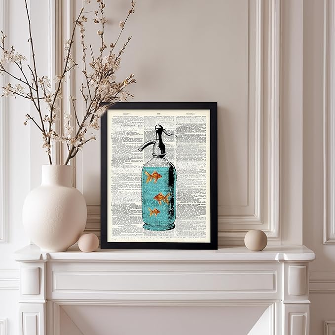 Poster Master Dictionary Art Poster - Goldfish Bowl Print - Fish Art - Aquarium Art - Gift for Men, Women & Animal Lover - Minimal Decor for Living Room, Bathroom or Office, 11x14 Black Framed