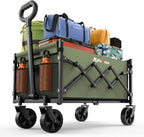 Collapsible Wagon with Wheels, 220 lbs Wagons Carts Foldable Wagon Cart with Flexible Handle, Lightweight Portable Folding Utility Grocery Shopping Cart for Grocery Sports Garden Camping, Green