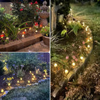 OZS 2PK 32LED 55FT Mushroom Solar Garden Lights Outdoor, Solar String Lights Waterproof with 8 Lighting Modes, Solar Garden Decor for Outside, Pathway Light for Yard Decoration (Warm White)