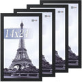 VCK 14x24 Poster Frame Set of 4 - Black, Gallery-Quality Wood Picture Frames, 1.1-Inch Wide Border, Polished Plexiglass, Vertical or Horizontal Wall Display for Photo/Art/Prints, Black