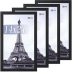 VCK 14x24 Poster Frame Set of 4 - Black, Gallery-Quality Wood Picture Frames, 1.1-Inch Wide Border, Polished Plexiglass, Vertical or Horizontal Wall Display for Photo/Art/Prints, Black