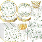 452 Pcs Sage Green Baby Shower Party Decorations for 50, Eucalyptus Leaves Paper Plates Napkins Cups Tablecloth Cutlery Straws for Bridal Baby Shower Birthday Woodland Party Supplies