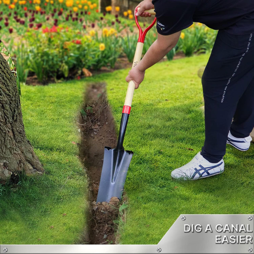 VNIMTI Spade Shovel,Transplanting Spade，Drain Spade,Spade Shovels for Digging,Sharp Shooter Shovel or Spade,45Inch,Stell D-Grip,Wooden Handle