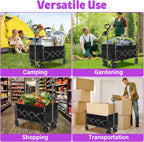 Wagons Carts Foldable,360 LBS Large Capacity Foldable Wagon Cart Collapsible Wagon with Wheels & Drink Holders,Utility Folding Cart for Camping Garden Beach Picinic Grocery Outdoor Shopping(Black)