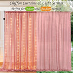 10ft x 7ft Dusty Rose Chiffon Backdrop Curtain with Lights String for Parites Wedding Wrinkle Free Curtain Photo Backdrops Drapes for Baby Shower Birthday Party Home Decorations