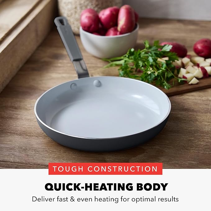 GreenPan x Bobby Flay 10" Nonstick Frying Pan Skillet, PFAS-Free Diamond Ceramic, Induction Suitable, Stay-Cool Silicone Handle, Easy Clean Dishwasher & Oven Safe, Egg & Omelet Pan, Graphite