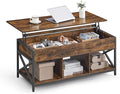 VASAGLE Lift Top Coffee Table, Lift Coffee Table with Storage Shelf, Hidden Compartments and Lifting Top, for Living Room, Office, 19.7 x 47.2 x (19.3-24.4) Inches, Rustic Brown and Black ULCT212B01