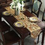 Deluxe Embroidered Table Runner 84" Decoration for Wedding Reception Banquet Meeting Tables Caramel