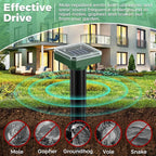 Mole Repellent Solar Powered 10 Pack, Ultrasonic Gopher Vole Deterrent Stakes for Yard & Garden, IP44 Waterproof Snake Repellent Outdoor, Effective Sonic Spikes for Groundhog, Skunk & Rodent Control