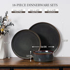 E-far Stoneware Dinnerware Sets, 18-Pieces Modern Plates and Bowls Sets, Kitchen Dinning Porcelain Dishes Set for 6, Chip & Scratch Resistant, Dishwasher & Microwave Safe, Blackish Green