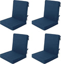 Outdoor Chair Cushions, Water-Resistant & Fade-Resistant, Patio Furniture Lawn Dining Chair Seat Replacement with Mid Back, Ties Zipper, Removable Cover, 18 x 16.5 Inch, Set of 4, Navy Blue