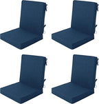 Outdoor Chair Cushions, Water-Resistant & Fade-Resistant, Patio Furniture Lawn Dining Chair Seat Replacement with Mid Back, Ties Zipper, Removable Cover, 18 x 16.5 Inch, Set of 4, Navy Blue