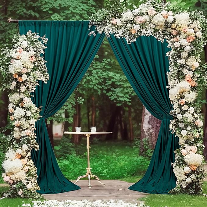 MEETSKY 10ft x 10ft Hunter Green Backdrop Curtains for Parties Wedding Curtain Rod Pocket Dark Green Photo Backdrop Sliding Drapes Backdrop Curtains for Photography, 5ft x 10ft, 2 Panels