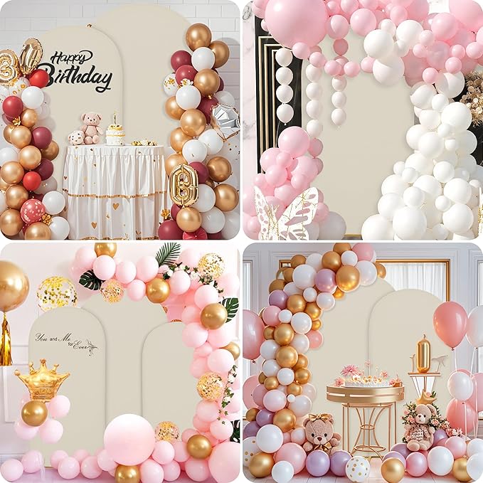 Wedding Arch Covers Arch Backdrop Cover Arch Stand Covers 7.2FT 6.6FT 6FT Set 3 Arch Cover Spandex Fabric Stretchy Backdrop for Wedding Birthday Party Decoration Baby Shower (Off-White)