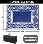 RV Outdoor Rug Waterproof Mat 9'x12' Camping Carpet Outside Area Rugs Reversible Light Blue Rugs for Deck Entryance Porch Picnic Balcony Beach