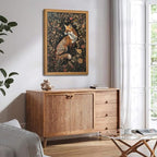 Framed 3D Textured Vintage Wall Art - Dark Academia Decor Hand Drawn Sandstone Fox Paintings with Botanical Florals, Aesthetic Wall Decor for Living Room Bedroom Home 24x36 inch