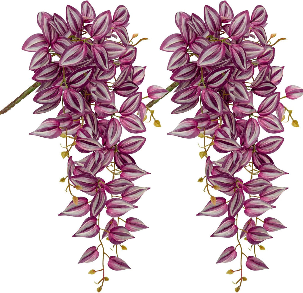 DILATATA Fake Hanging Plants Artificial Hanging Plants 26" Faux Wandering Jew Hanging Leaves Plants for Wall Shelf Home Indoor Outdoor Decor - 2 Pack