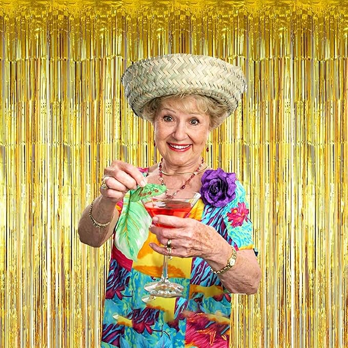 4 Pack Gold Foil Fringe Curtain Backdrop, 3.28Ft x 8.2Ft Metallic Tinsel Foil Fringe Streamer Curtains for Photo Booth Props, Birthday, Wedding, New Year’s, Christmas Decoration Party Supplies New